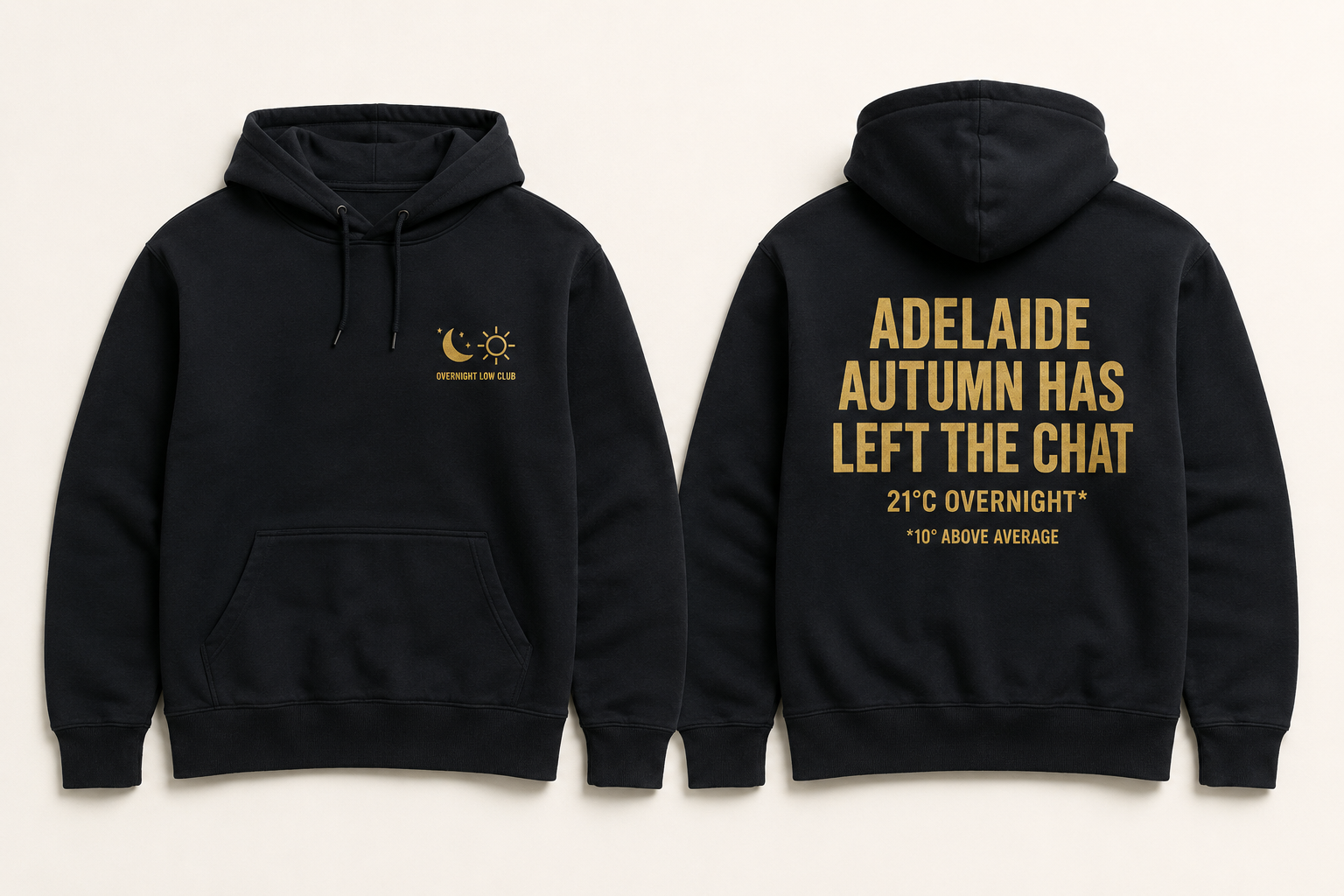 Black Adelaide Autumn Has Left The Chat hoodie front and back mockup