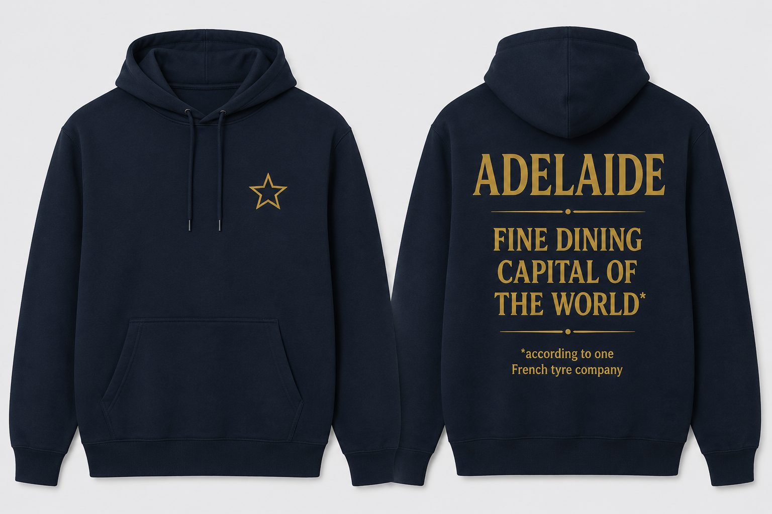 Black Adelaide Fine Dining hoodie front and back mockup